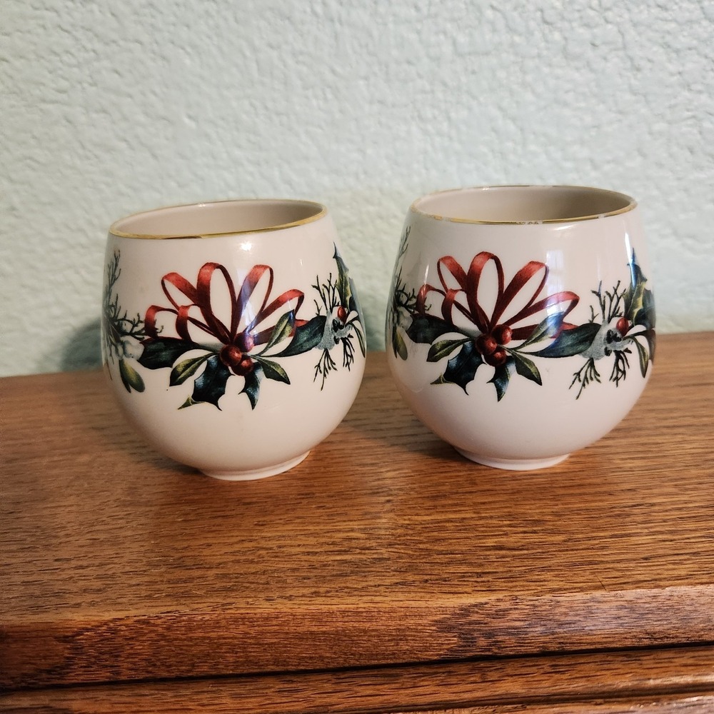 (2 )Lenox Winter Greeting 3" Cache Pot Holder Say it with Silk Catherine McClung